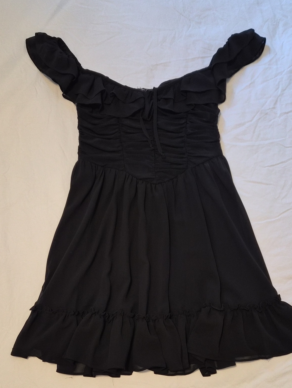 Black Off-Shoulder Ruffled Mini Dress - Flattering Evening Dress